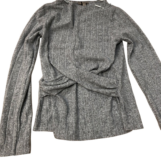 River Island Long Sleeve Top UK12 Women's Grey Ribbed Relaxed Fit Stretch Jersey