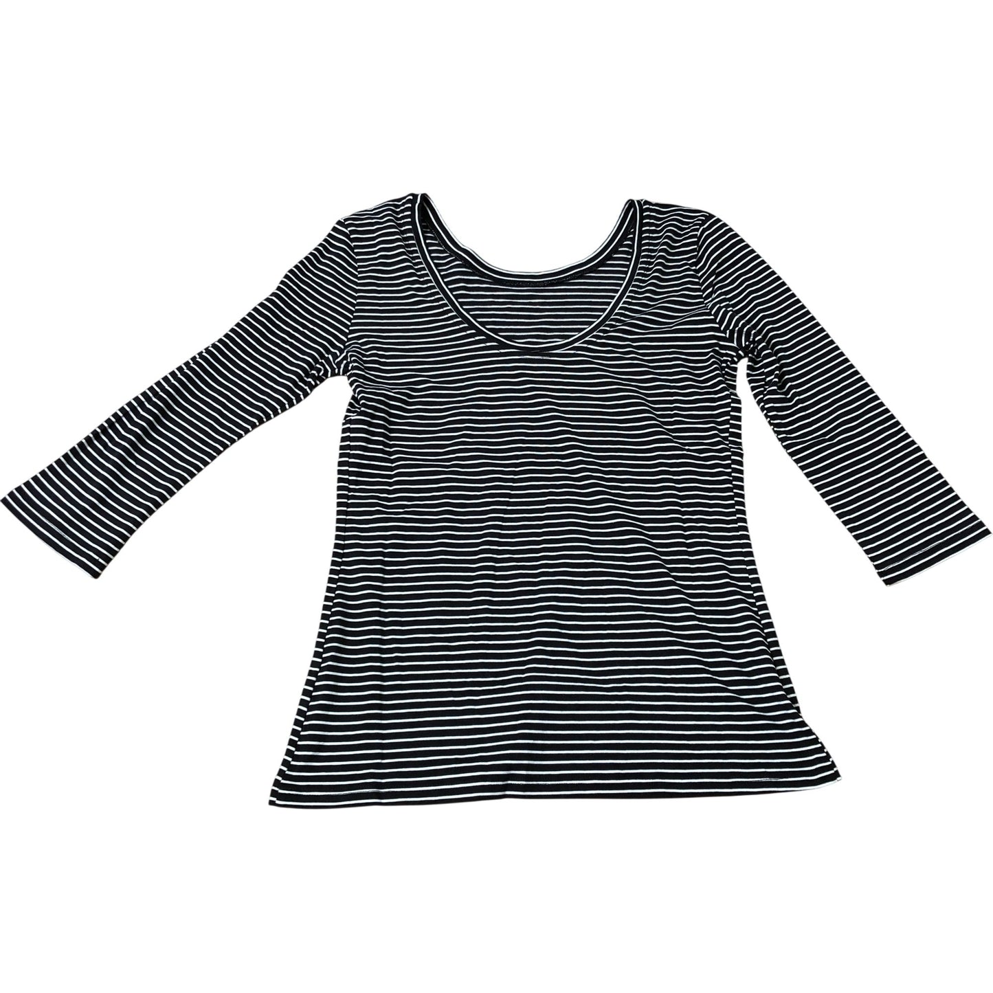 Striped Top Women's Long Sleeve Black White Cotton Casual Tee Size 10