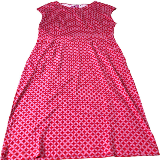 New Dress Women's Cap Sleeve Geometric Pattern Cotton Red UK18