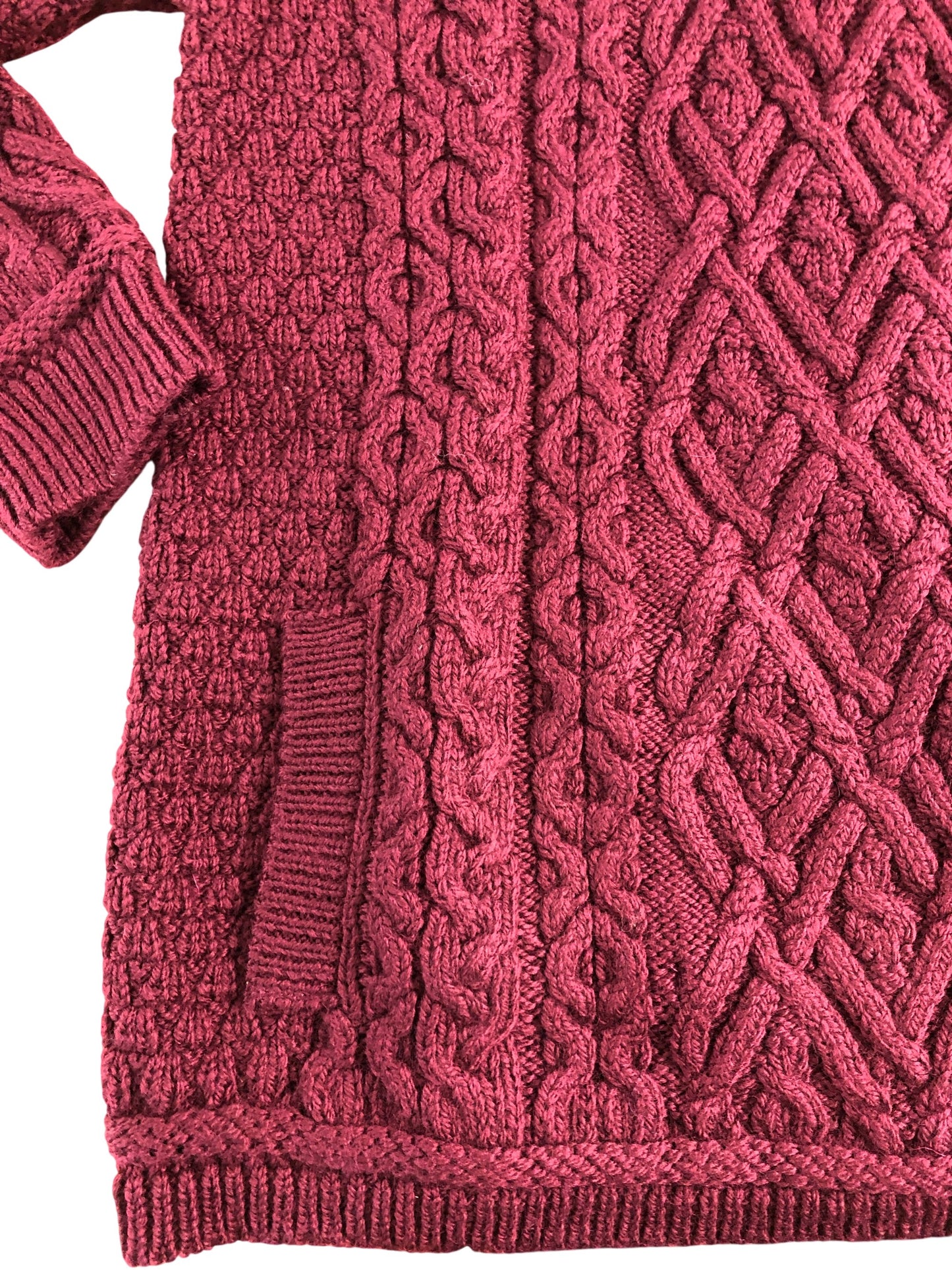 SAOL Ireland Ladies Side Zip Cardigan Merlot Cable Knit Large