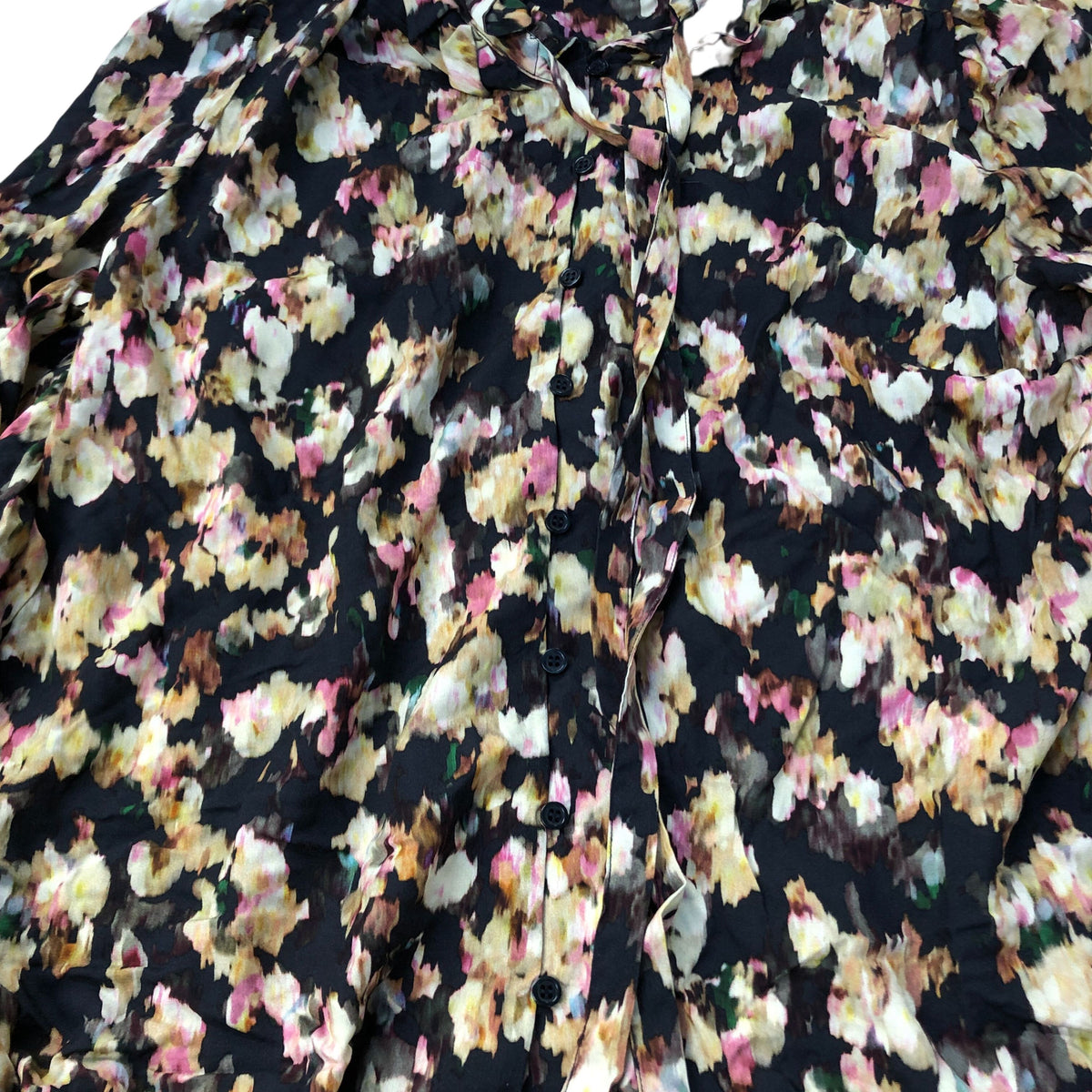 Baukjen Floral Blouse UK14 Women's Long Sleeve Black Eco Viscose Ruffled Top