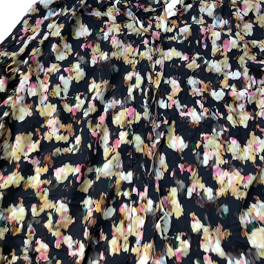 Baukjen Floral Blouse UK14 Women's Long Sleeve Black Eco Viscose Ruffled Top