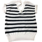 Striped V Neck Sweater Women's Cotton Short Sleeves Medium