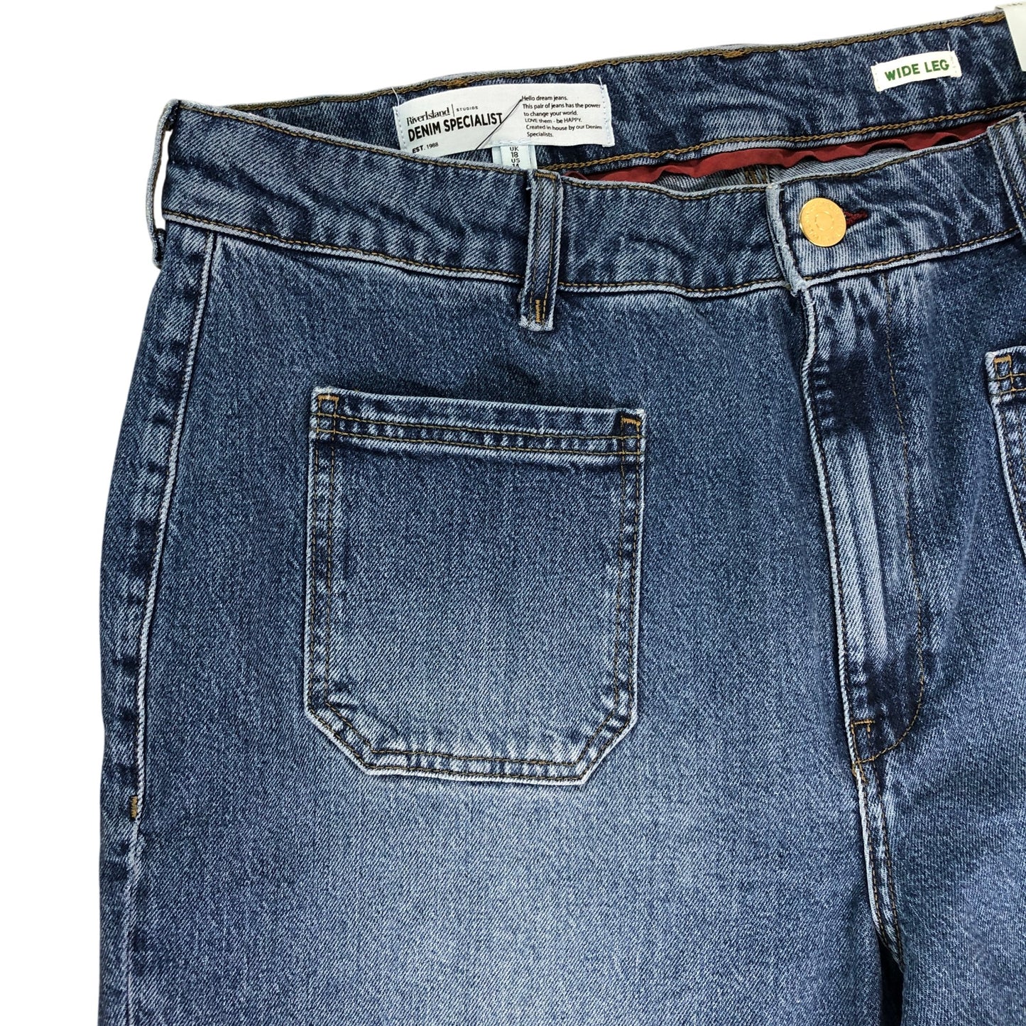 River Island Denim Specialist Wide Leg Jeans UK18 Women's New Denim Blue