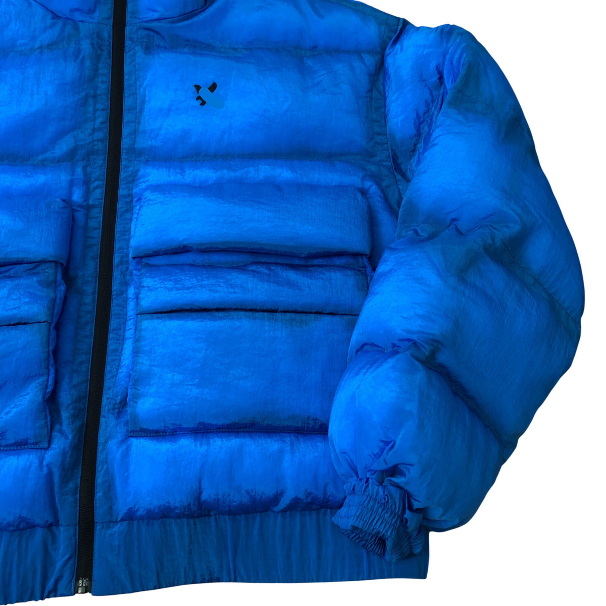Translucent Blue Hooded Puffer Jacket Size M