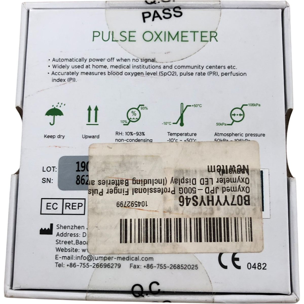 Oxymed JPD-500G Pulse Oximeter Fingertip Blood Oxygen Monitor Device