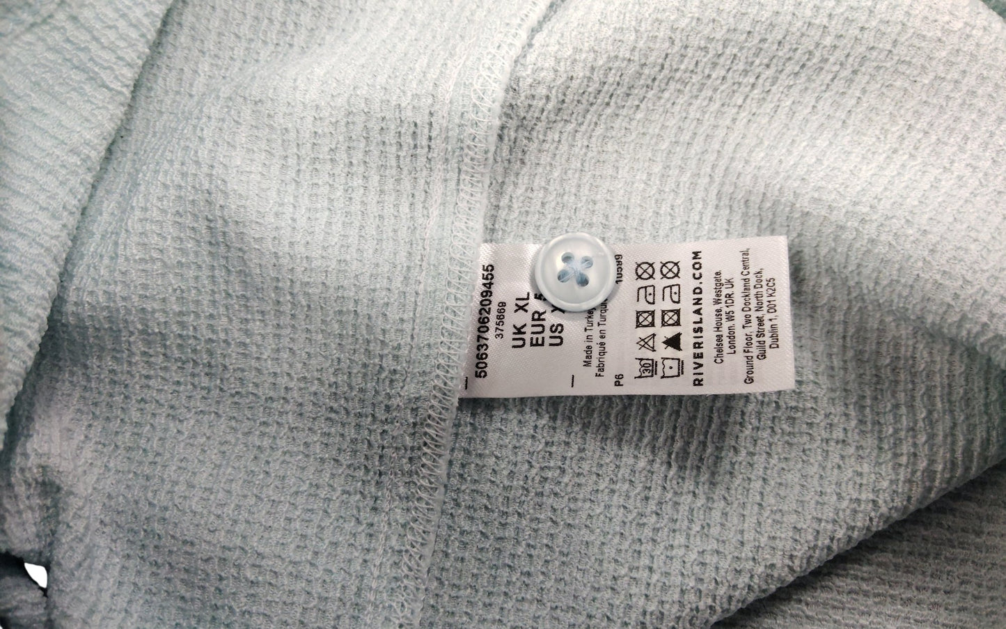 River Island Men's Short Sleeve Casual Shirt UK XL Light Blue Ribbed Cotton