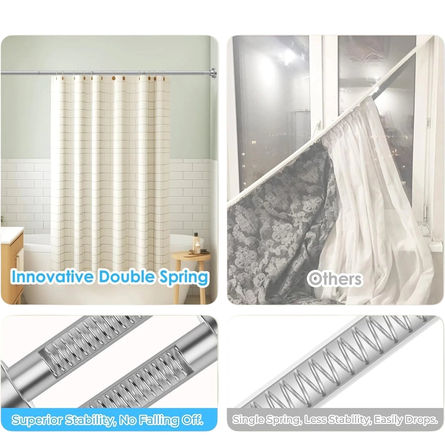 AIZESI Expandable Shower Curtain Rod 41-75in Double Spring Stainless Steel