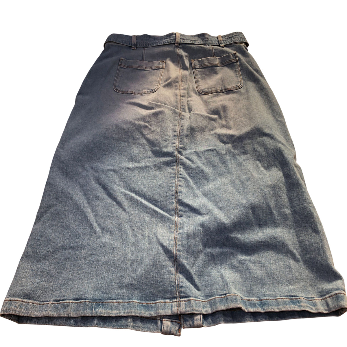 Denim Skirt UK14 Women's Button Front Midi Length Blue Cotton