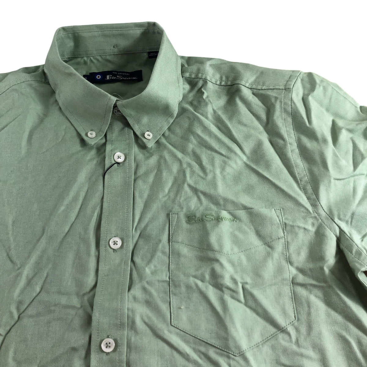 Ben Sherman Grass Green Oxford Shirt Medium Cotton Short Sleeve Men