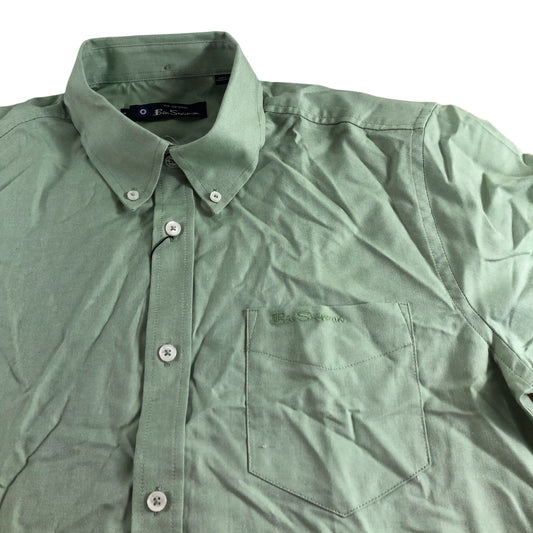 Ben Sherman Grass Green Oxford Shirt Medium Cotton Short Sleeve Men