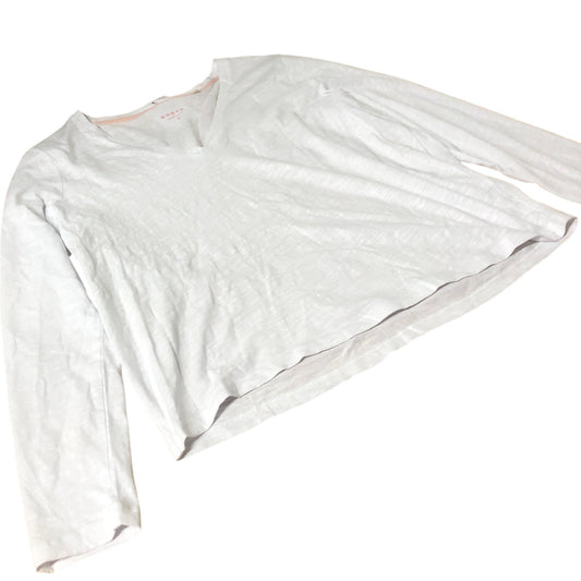 V Neck Top Women's Long Sleeve Casual White Cotton Blend Lightweight UK12