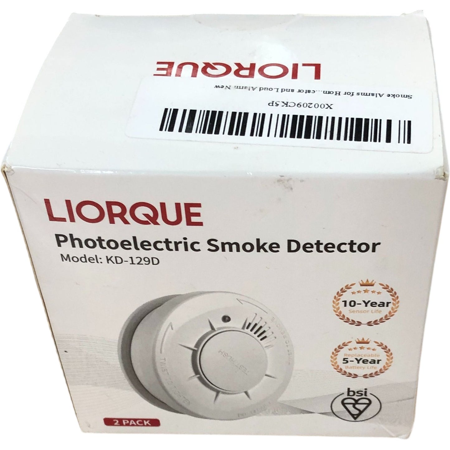 Liorque KD-129D Photoelectric Smoke Detector 10 Year Battery Life 2 Pack