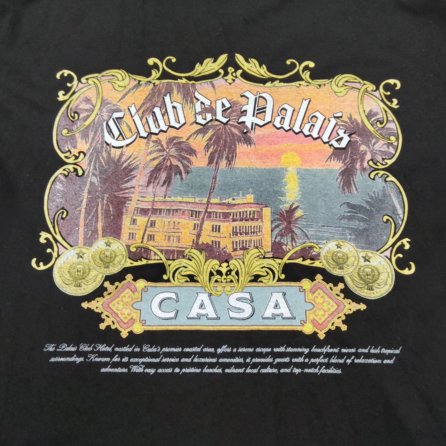 River Island Club De Palais Casa Men's T-Shirt Black Graphic Print Size M