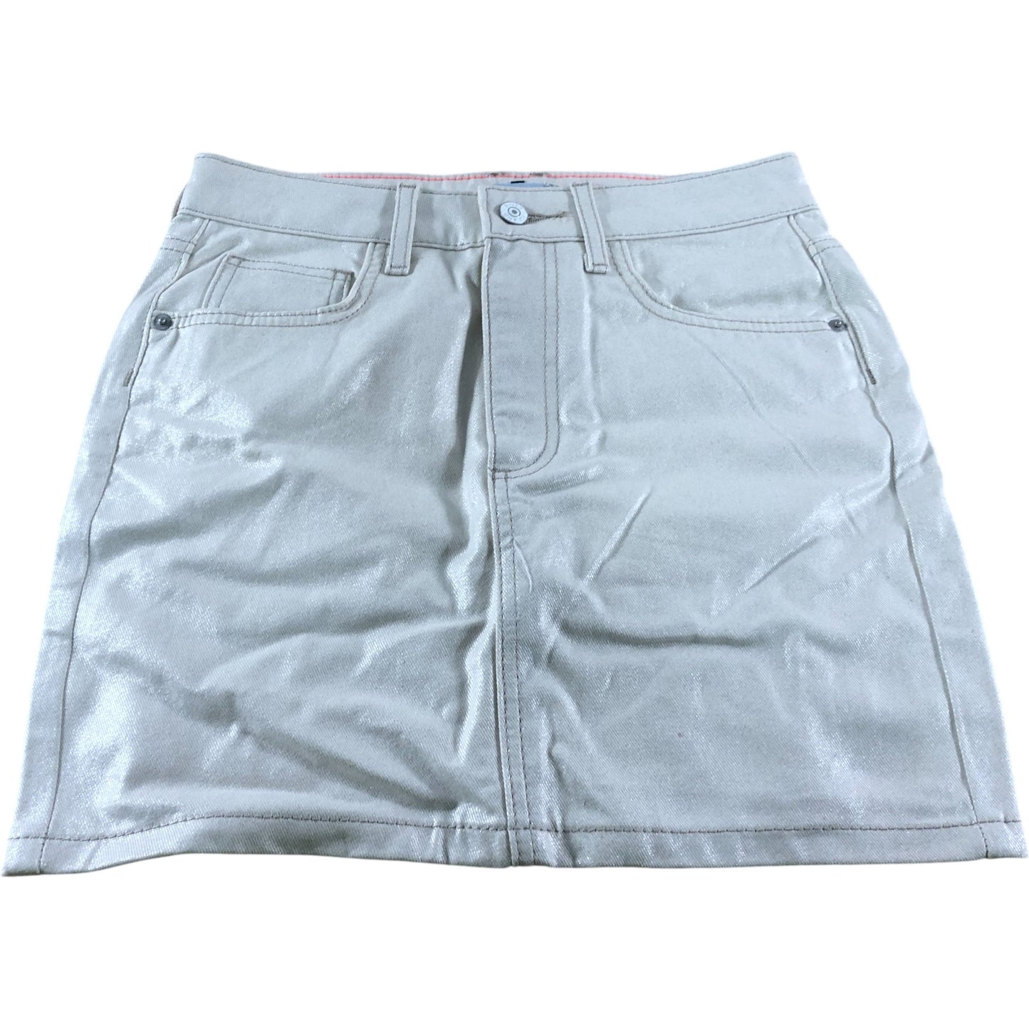 River Island Women's A Line Mini Skirt UK6 32 Beige Metallic Cotton Blend