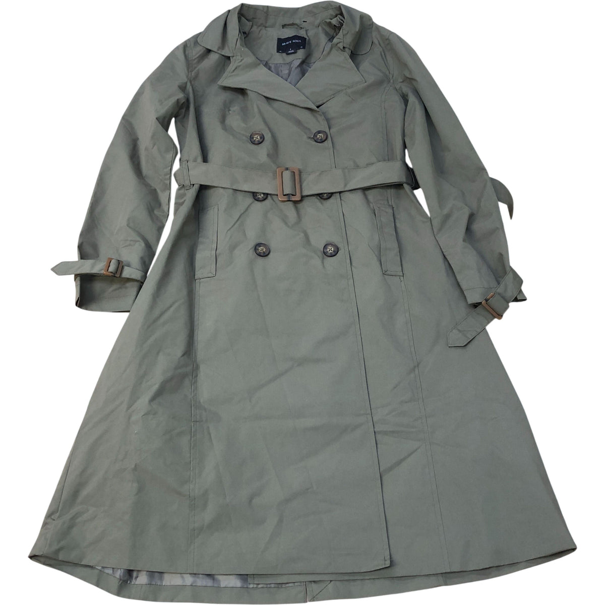 Brave Soul Olive Green Double Breasted Belted Trench Coat Size 8