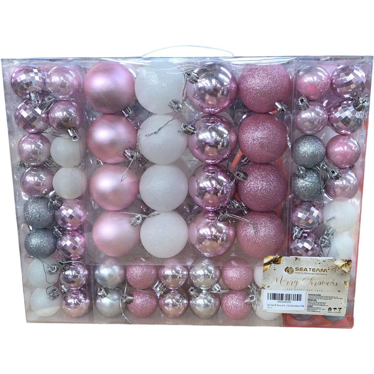 Sea Team 87 Pieces Christmas Tree Decorations Pink Assorted Ornaments Set