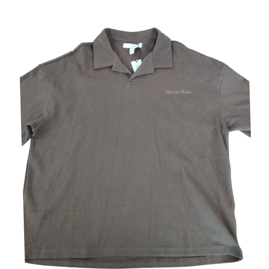 River Island Men's Brown Polo Shirt Size UK L Ribbed Cotton Top