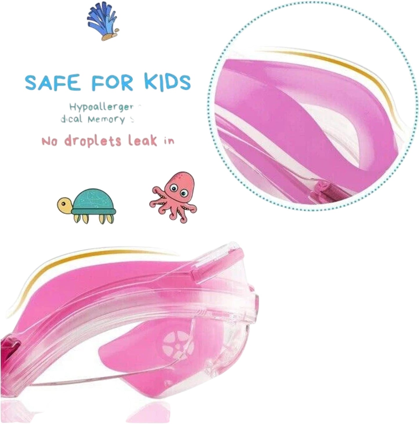 ORSEN Kids Snorkel Mask New Pink 180 Degree View Anti Fog Lightweight Safety