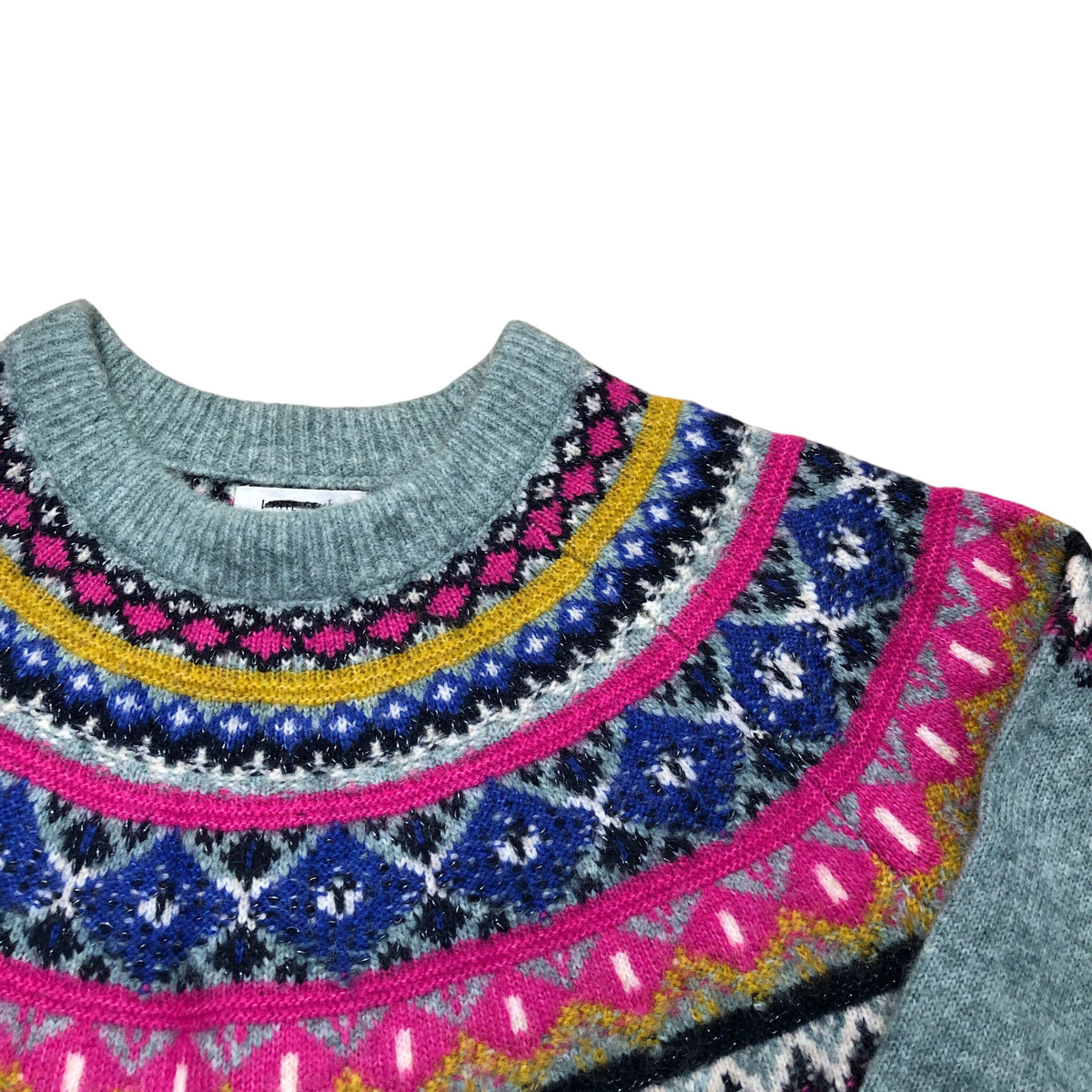 Wool Blend Fair Isle Knit Sweater Green Multicolour Size 10