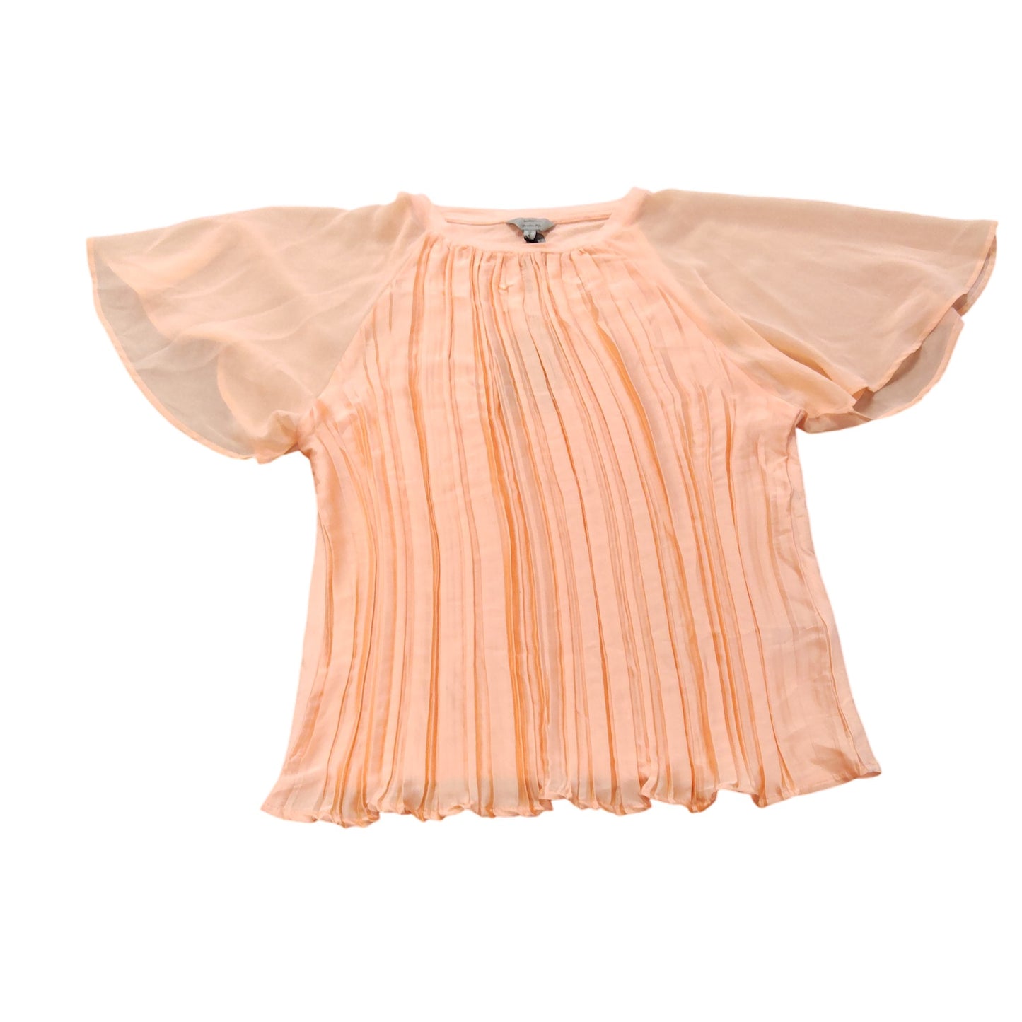 Pleated Chiffon Blouse Women's Size Small Flowy Short Sleeve Peach Top