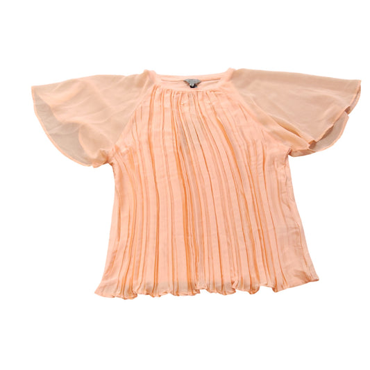 Pleated Chiffon Blouse Women's Size Small Flowy Short Sleeve Peach Top