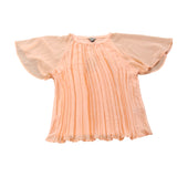 Pleated Chiffon Blouse Women's Size Small Flowy Short Sleeve Peach Top