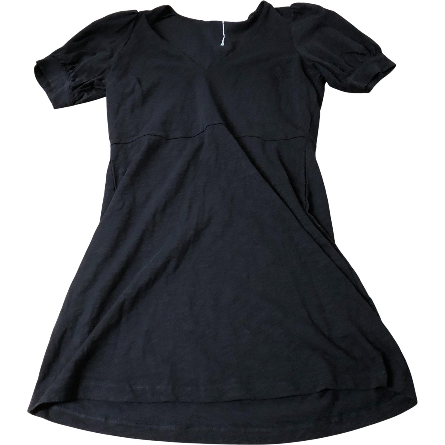 Black Puff Sleeve Dress Women's V Neck Casual Cotton Apparel UK12