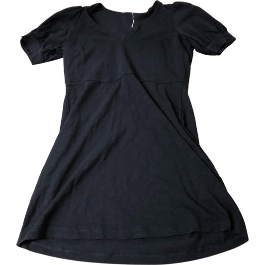 Black Puff Sleeve Dress Women's V Neck Casual Cotton Apparel UK12