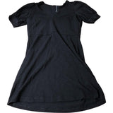 Black Puff Sleeve Dress Women's V Neck Casual Cotton Apparel UK12