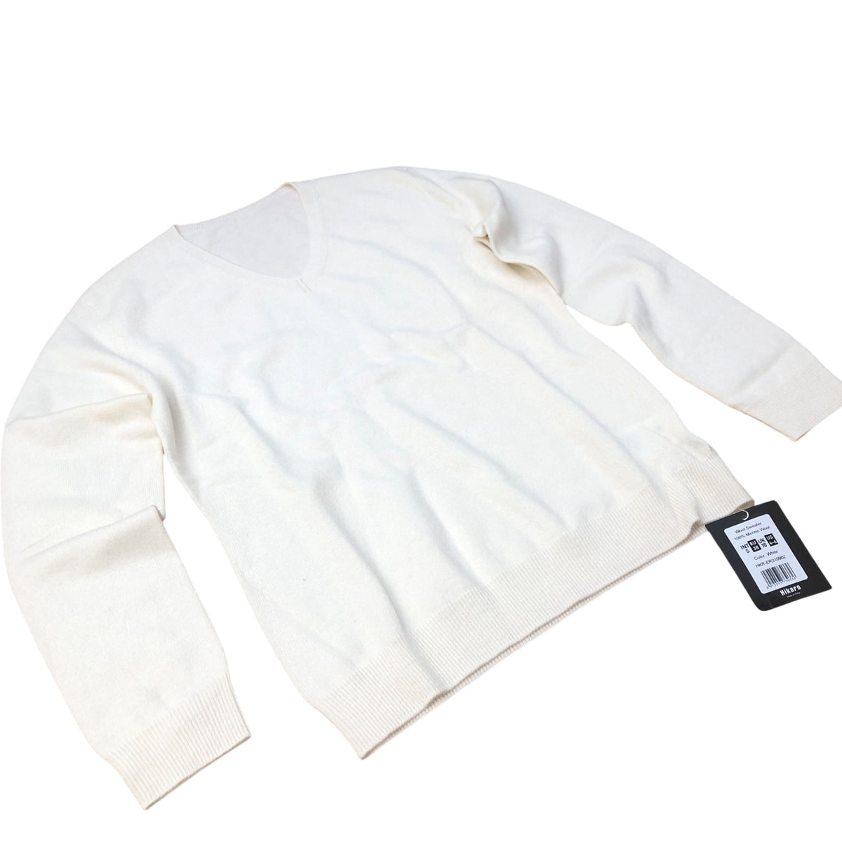 Hikaro Wool Sweater Merino Wool UK10 Women's White V Neck Long Sleeve