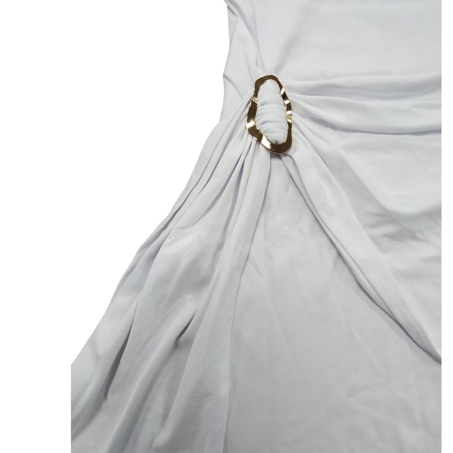 River Island Women's White Short Sleeve Dress Size 14 With Gold Accents