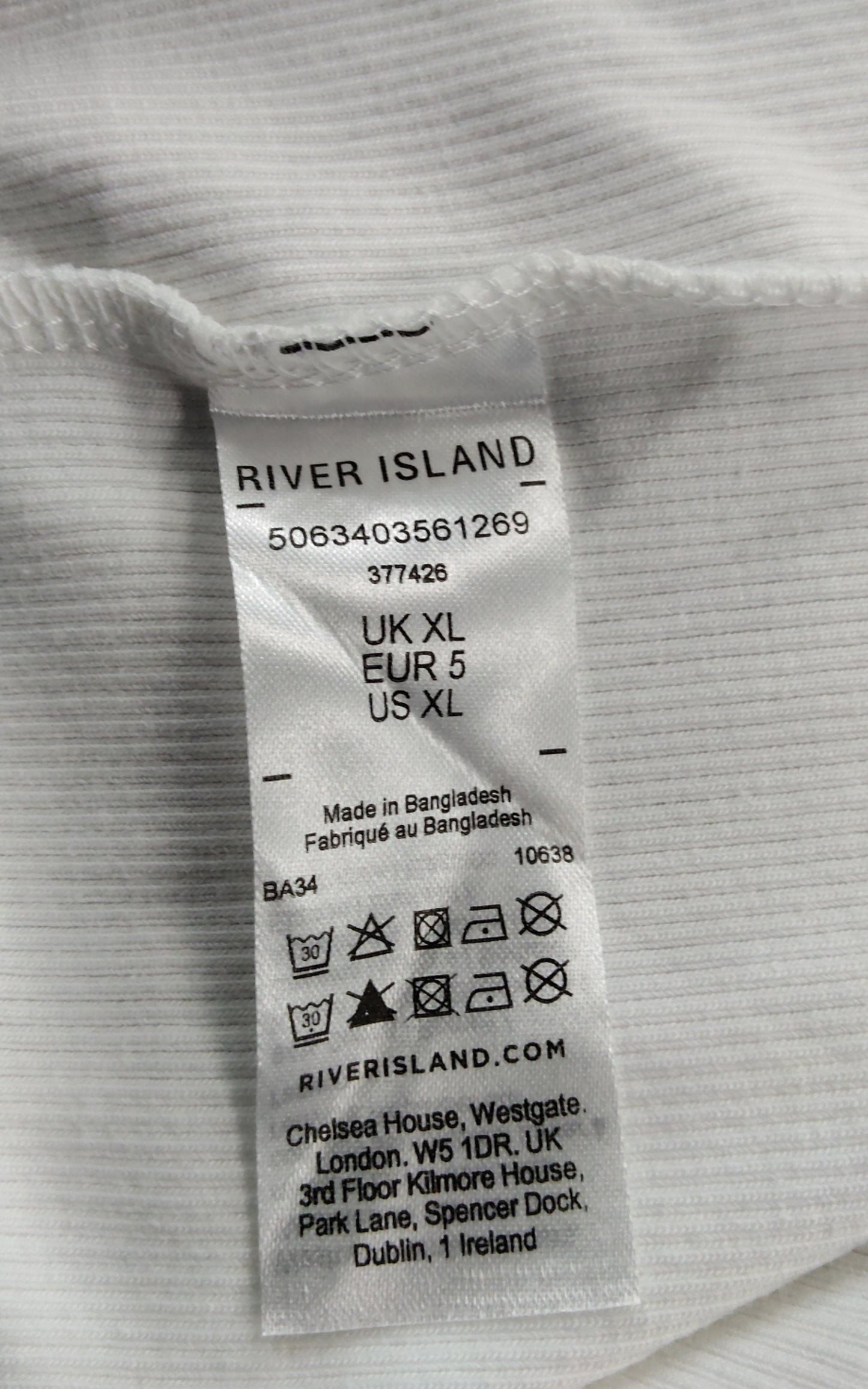 River Island Women's White Ribbed Tank Top UK XL Summer Casual Wear