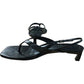 Branded Black Leather Kitten Heel Toe Post Sandals UK 4 Women's