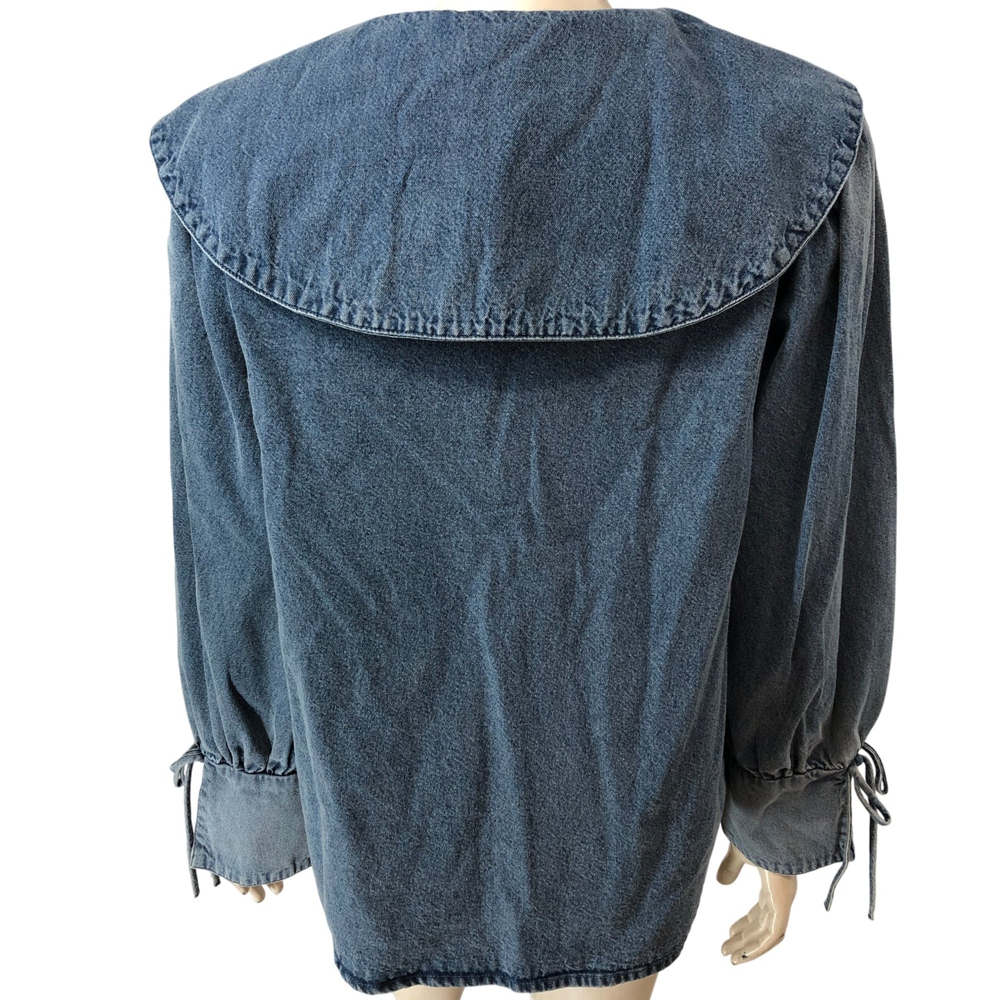River Island Denim Heritage Blouse UK12 Women's Medium Blue Puff Sleeve