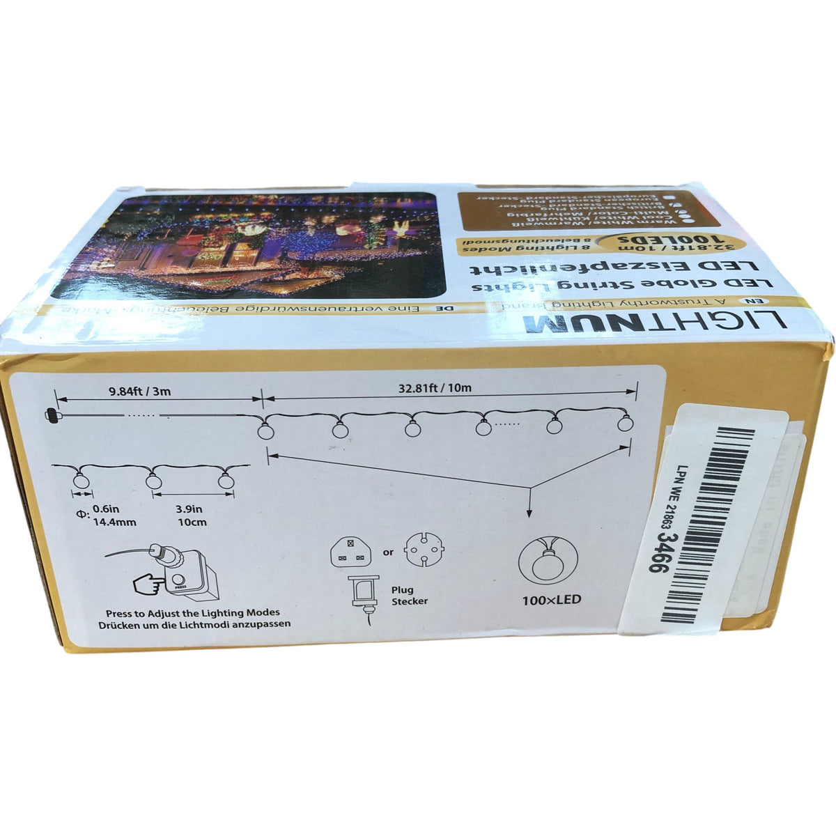 Lightnum LED Globe String Lights 10m 100LEDs Multiple Colour 8 Lighting Modes
