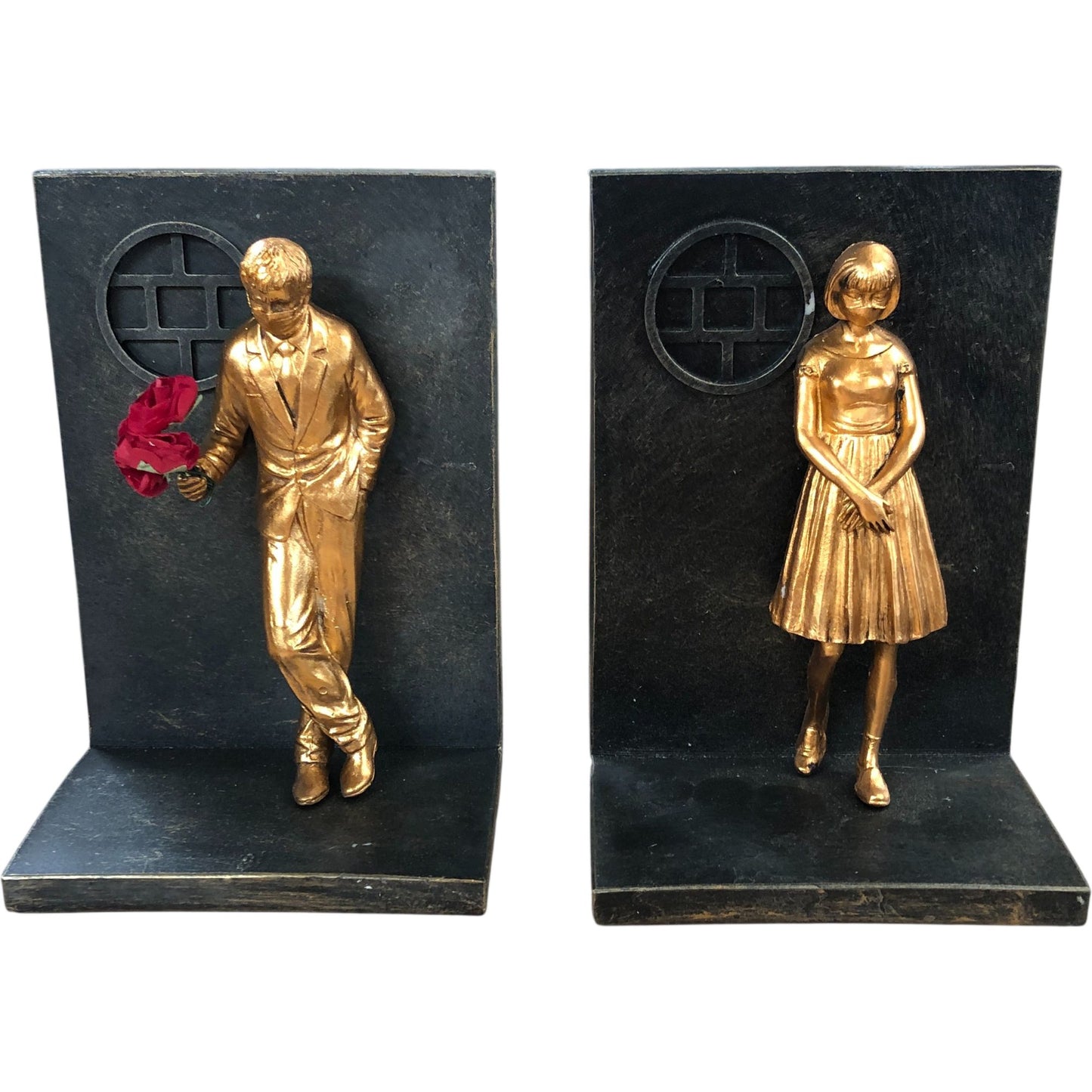 Elegant Gold Figure Bookends Couple Design Decorative Home Office Décor