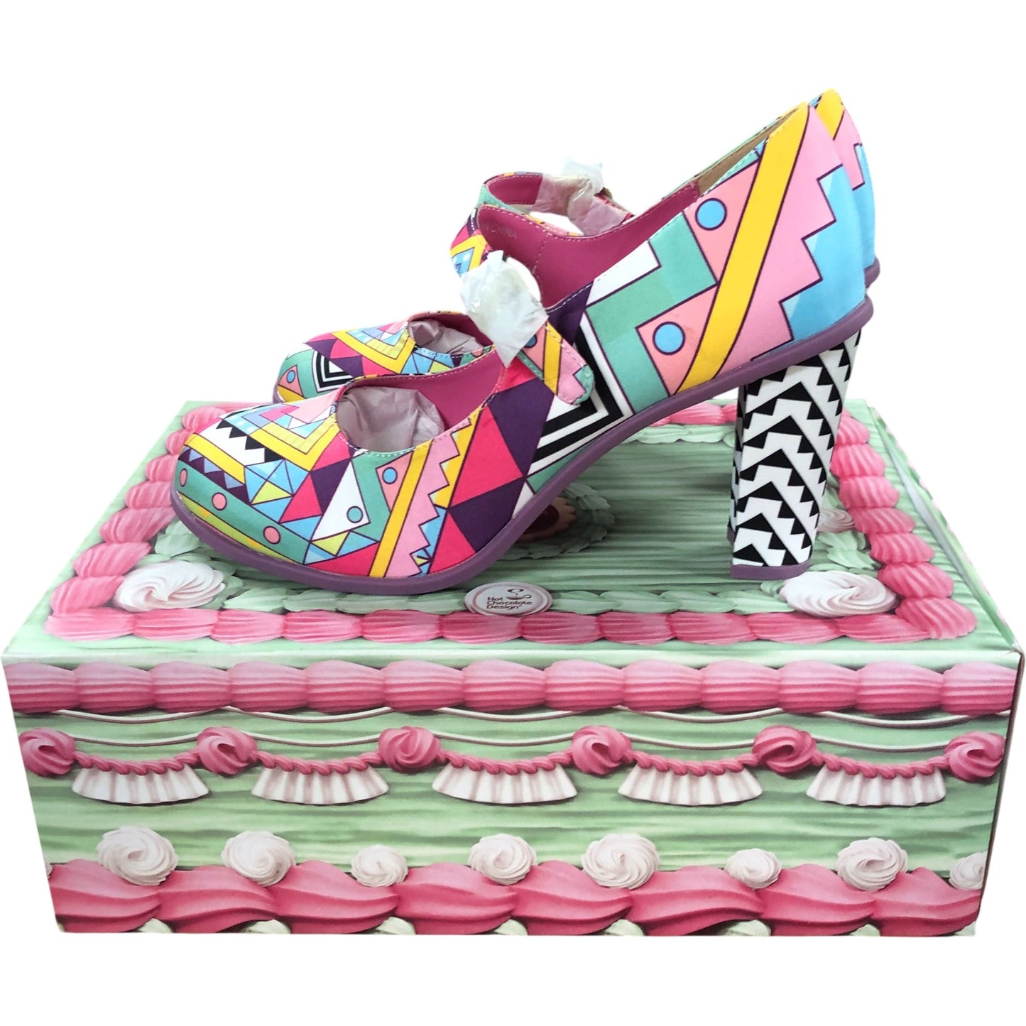 Hot Chocolate Design Geometric Heels Size UK 8 Women's Colourful Patterned Shoes