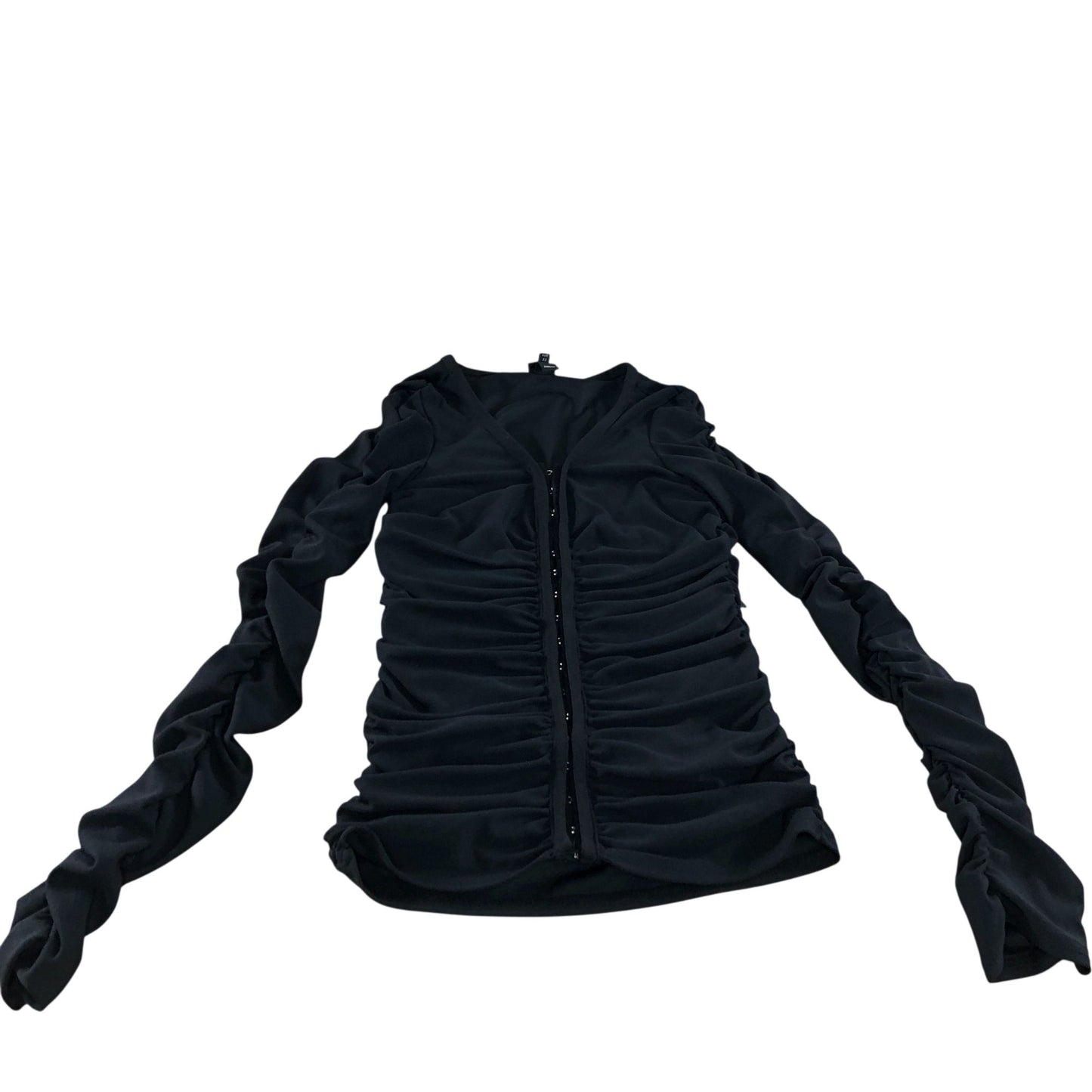River Island Ruched Long Sleeve Top UK6 Women's Black V Neck Stretchy Blouse