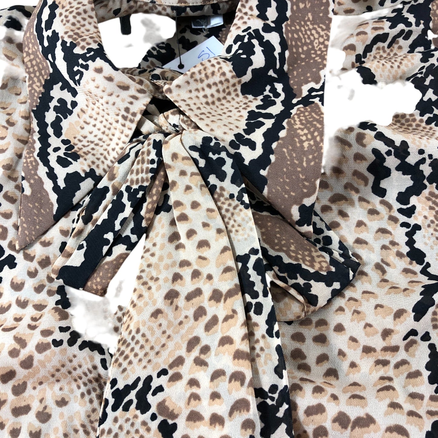 Branded Snake Print Tie Neck Blouse - Size 8