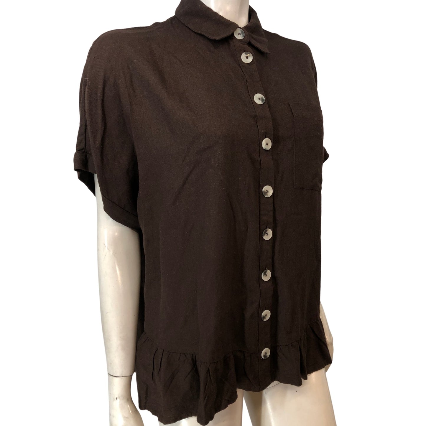 River Island Smarten To Go Blouse XS Women's Brown Button Front Top