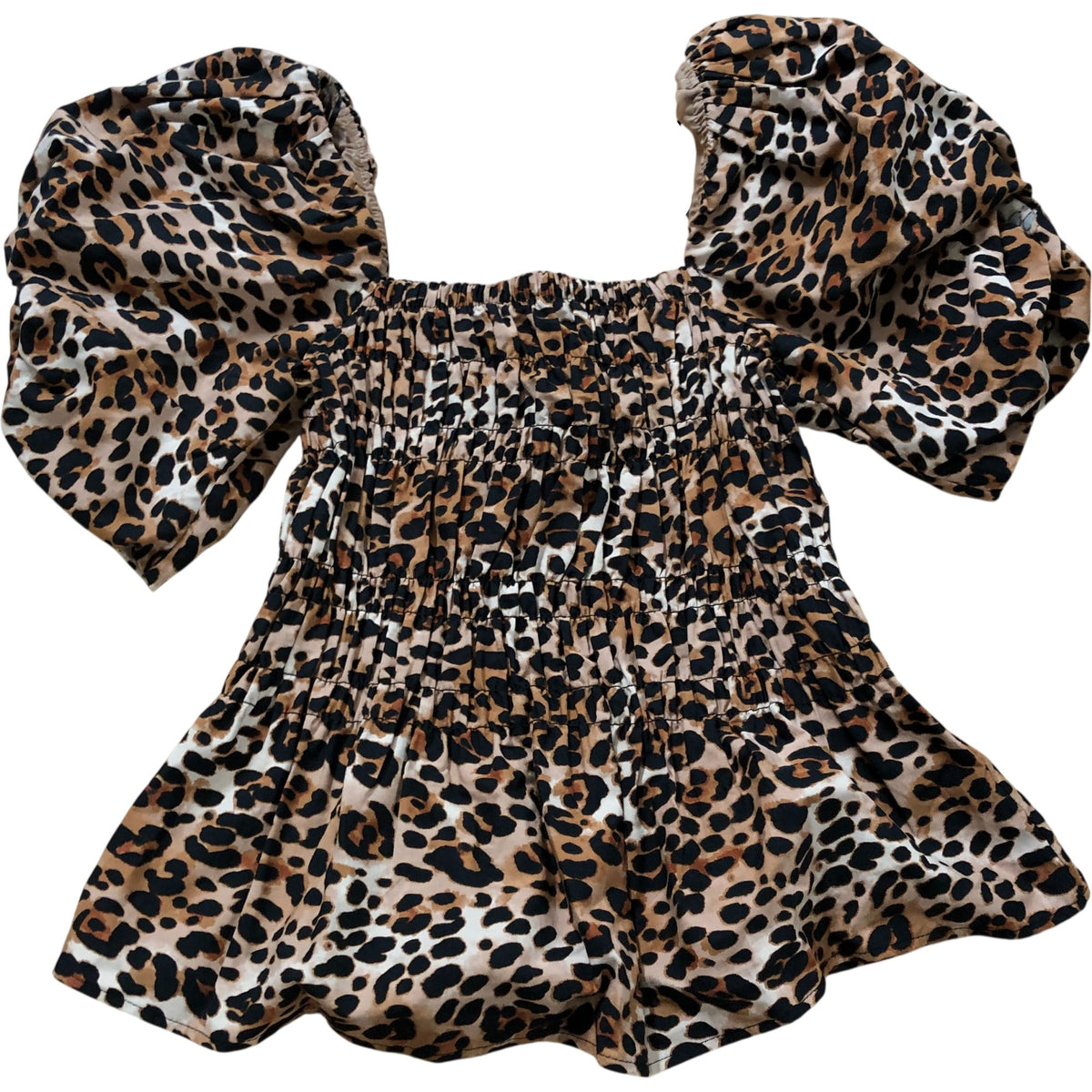 River Island UK8 Women's Leopard Print Off Shoulder Top Flared Sleeves Brown