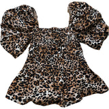 River Island UK8 Women's Leopard Print Off Shoulder Top Flared Sleeves Brown