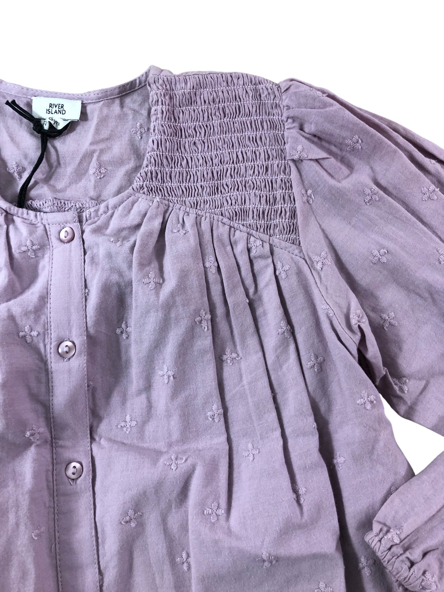 RIVER ISLAND Girls Blouse Size 5-6 Years Lilac Embroidered Button Up Top