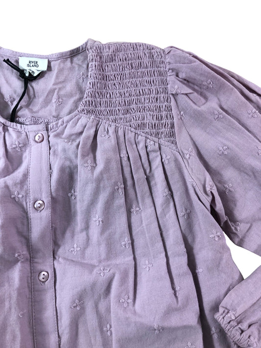 RIVER ISLAND Girls Blouse Size 5-6 Years Lilac Embroidered Button Up Top