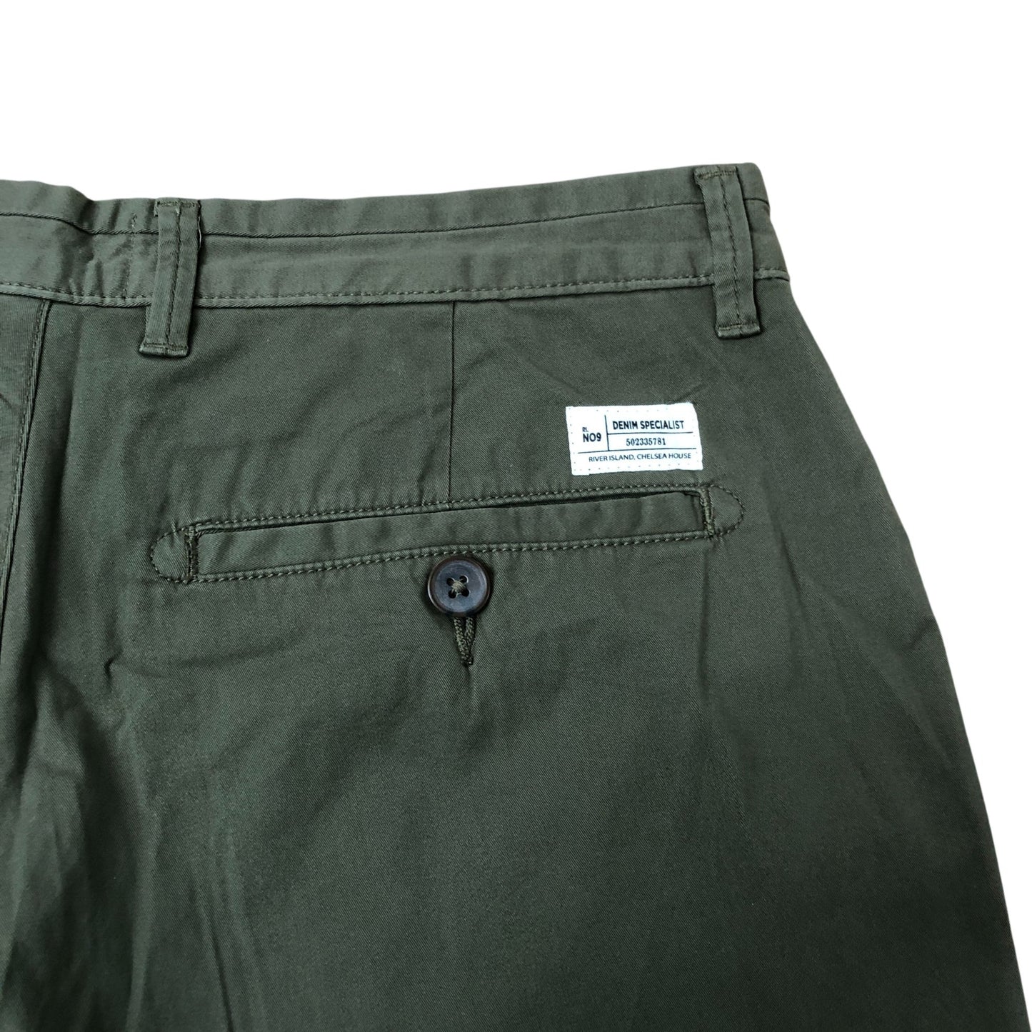 River Island Denim Specialist Chinos UK32 Men's Tailored Stretch Olive Green