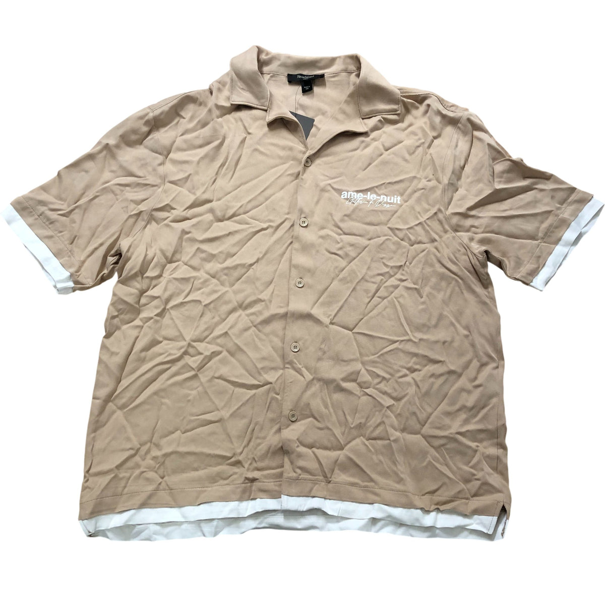 River Island Casual Shirt Size L Men's Short Sleeve Beige Cotton Blend