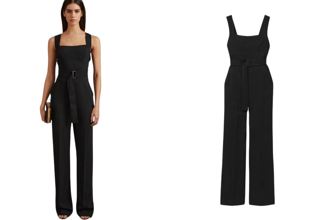 Branded Black Cross Back Belted Jumpsuit - Size 8