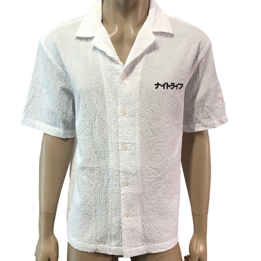 RIVER ISLAND Men's Short Sleeve White Casual Shirt Size Large Spotted Pattern