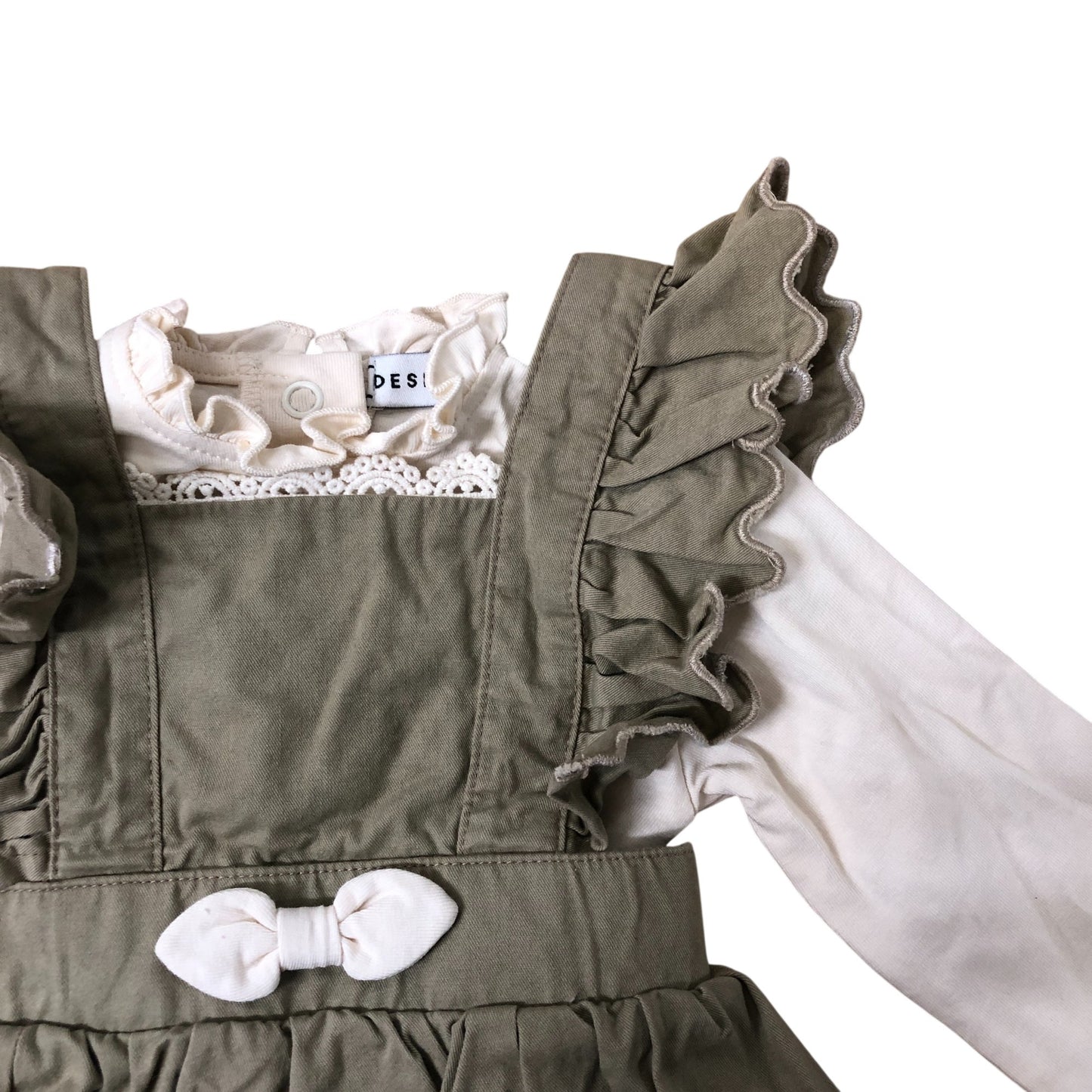Girls Pinafore Dress With Top 6-12 Months Ruffled Long Sleeve Olive Green
